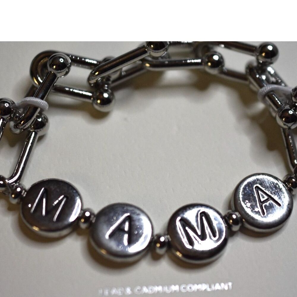 NIP Swank Influence MAMA Silver Tone Metal Chunky Link 5" Slip On Bracelet